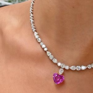 Gorgeous Pink & White Sapphire Heart Cut Pendant Necklace For Women
