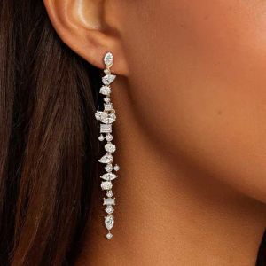 Golden Multi Cut White Sapphire Drop Earrings For Women