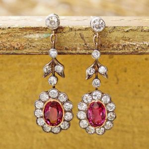 Vintage Two Tone Oval Cut Ruby Sapphire Drop Earrings