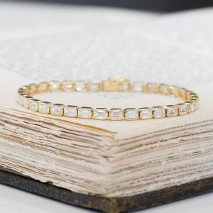 Classic Golden Baguette Cut White Sapphire Tennis Bracelet