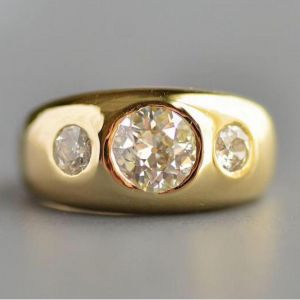 Golden Round Cut White Sapphire Engagement Ring For Women