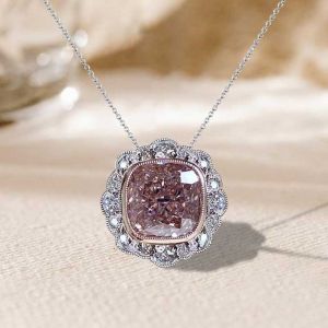 Art Deco Two Tone Cushion Cut Pink Sapphire Pendant Necklace