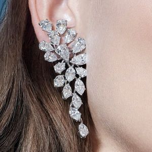 Pear & Marquise Cut White Sapphire Drop Earrings For Women