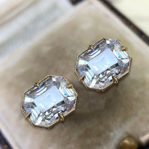 Classic Golden Emerald Cut White Sapphire Stud Earrings