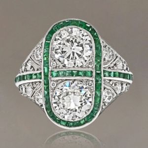 Vintage Round Cut White & Emerald Sapphire Engagement Ring