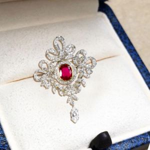 Art Deco Two Tone Cushion Cut Ruby Sapphire Brooch