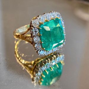 Vintage Halo Emerald Sapphire Radiant Cut Engagement Ring