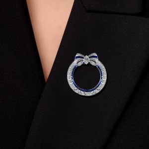 Cute Bow White Sapphire Marquise & Round Cut Brooch