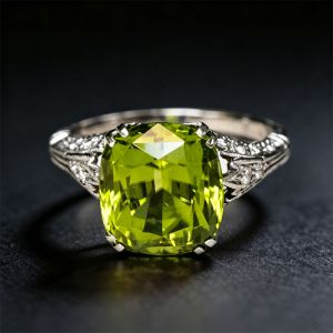 Vintage Cushion Cut Peridot Sapphire Engagement Ring