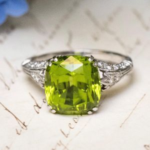 Vintage Cushion Cut Peridot Saphire Engagement Ring