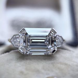 Two Tone White Sapphire Emerald Cut Engagement Ring