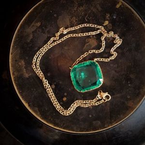 Solitaire Emerald Sapphire Cushion Cut Pendant Necklace