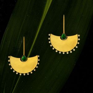 Unique Emerald Sapphire & Pearl Pear Cut Golden Drop Earrings For Women