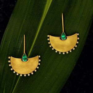 Unique Emerald Sapphire & Pearl Pear Cut Golden Drop Earrings For Women