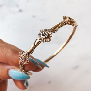 Vintage Golden Blue Sapphire Round Cut Bangle Bracelet For Women
