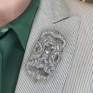 Art Deco Pave Setting White Sapphire Asscher & Round Cut Brooch