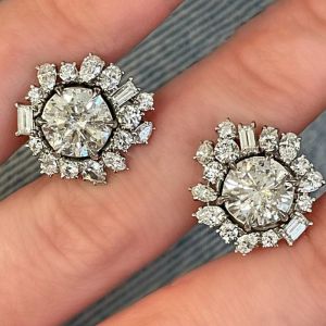 Halo White Sapphire Round Cut Stud Earrings For Women
