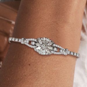 Art Deco White Sapphire Round & Marquise Cut Tennis Bracelet For Women