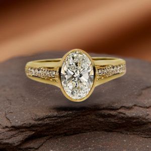 Golden Split Shank White Sapphire Oval Cut Engagement Ring For Women