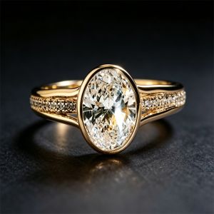 Golden Split Shank White Sapphire Oval Cut Engagement Ring For Women