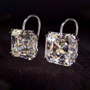 Classic Solitaire White Sapphire Asscher Cut Drop Earrings For Women