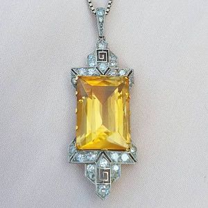 Vintage Yellow Sapphire Emerald Cut Pendant Necklace For Women