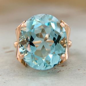 Rose Gold Aquamarine Oval Cut Engagement Ring For Women