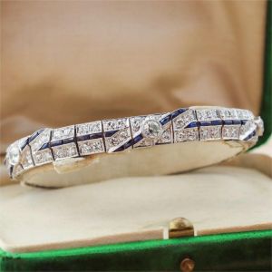 Art Deco White Sapphire Round & Baguette Cut Bracelet For Women