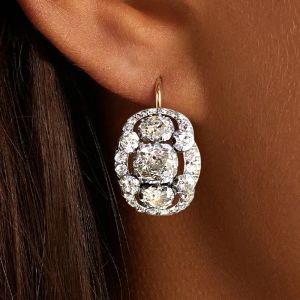 Vintage Two Tone White Sapphire Cushion Cut Drop Earrings For Women 