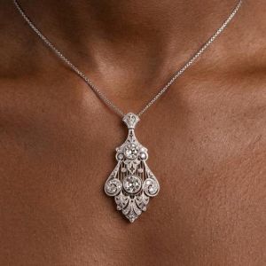 Vintage White Sapphire Round Cut Pendant Necklace For Women