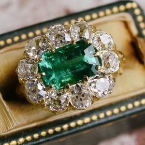 Golden Halo Emerald Sapphire Emerald Cut  Engagement Ring For Women