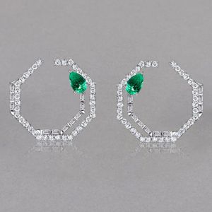 Unique Pear Cut Emerald Sapphire Hoop Earrings For Women