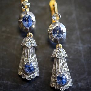 Vintage Blue Sapphire Oval & Round Cut Drop Earrings For Women