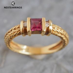 Nextearrings Art Deco Three Stone Ruby Sapphire Asscher Cut Engagement Ring For Women