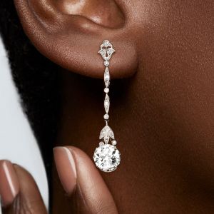 Vintage White Sapphire Round Cut Drop Earrings For Women