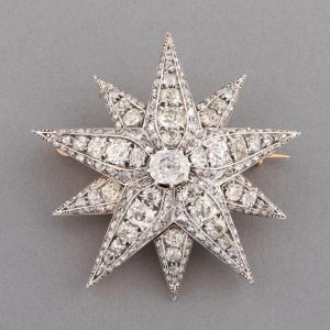 Vintage Star Design White Sapphire Round Cut Edwardian Brooch For Women