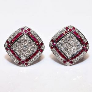 Vintage White & Ruby Sapphire Round Cut Stud Earrings For Women