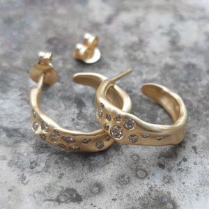 Golden Unique White Sapphire Round Cut Hoop Earrings For Women