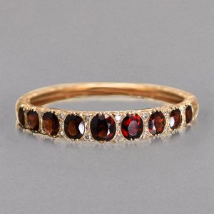 Golden Oval Cut Garnet Sapphire Bangle Bracelet For Women