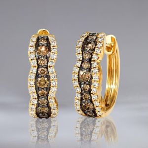 Two Tone Brown Sapphire Round Cut Hoop Earrings