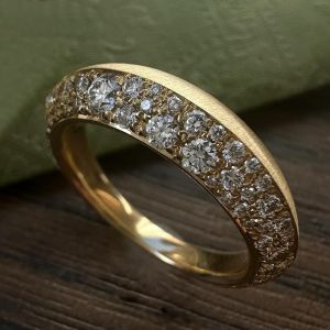 Golden Pave Setting White Sapphire Round Cut Wedding Band