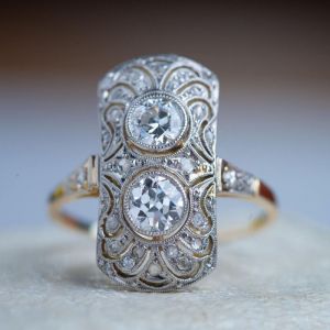 Art Deco Two Tone White Sapphire Round Cut Engagement Ring For Women