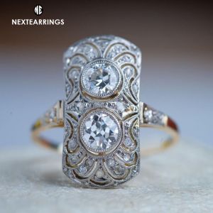 Art Deco Two Tone White Sapphire Round Cut Engagement Ring For Women
