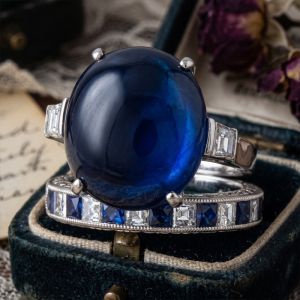 Nextearrings Art Deco Blue Sapphire Oval Cabochon Cut Engagement Ring Sets Bridal Sets