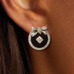 Art Deco Bow Design White Sapphire Round Cut Stud Earrings For Women