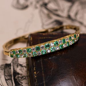 Golden Emerald & White Sapphire Asscher & Round Cut Bracelet