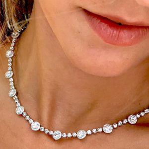 Classic White Sapphire Round Cut Tennis Necklace For Women