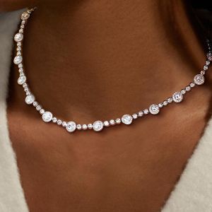 Classic White Sapphire Round Cut Tennis Necklace For Women
