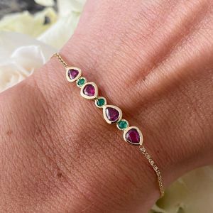 Golden Ruby & Emerald Sapphire Pear & Round Cut Bracelet For Women