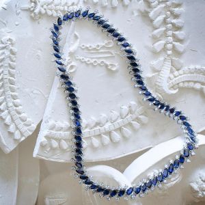 Marquise & Round Cut Blue Sapphire Tennis Necklace For Women